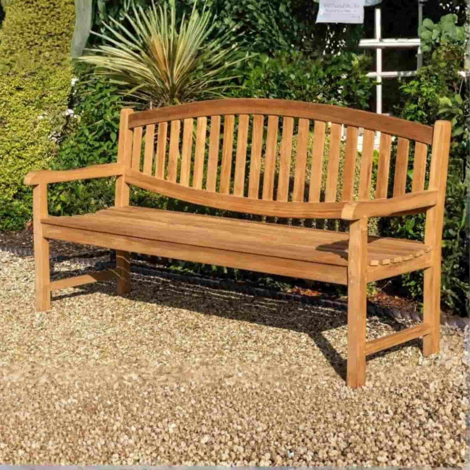 1.8m Curved Back Teak Garden Bench - Image 3