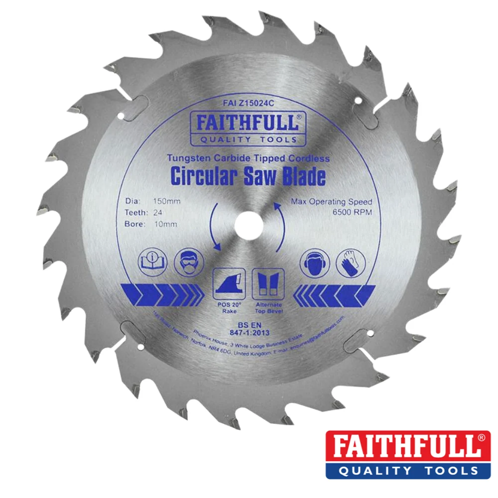 Faithfull - TCT Cordless Trimsaw/Circular Saw Blades - Dia: 150mm - Teeth: 24 - Bore- 10mm