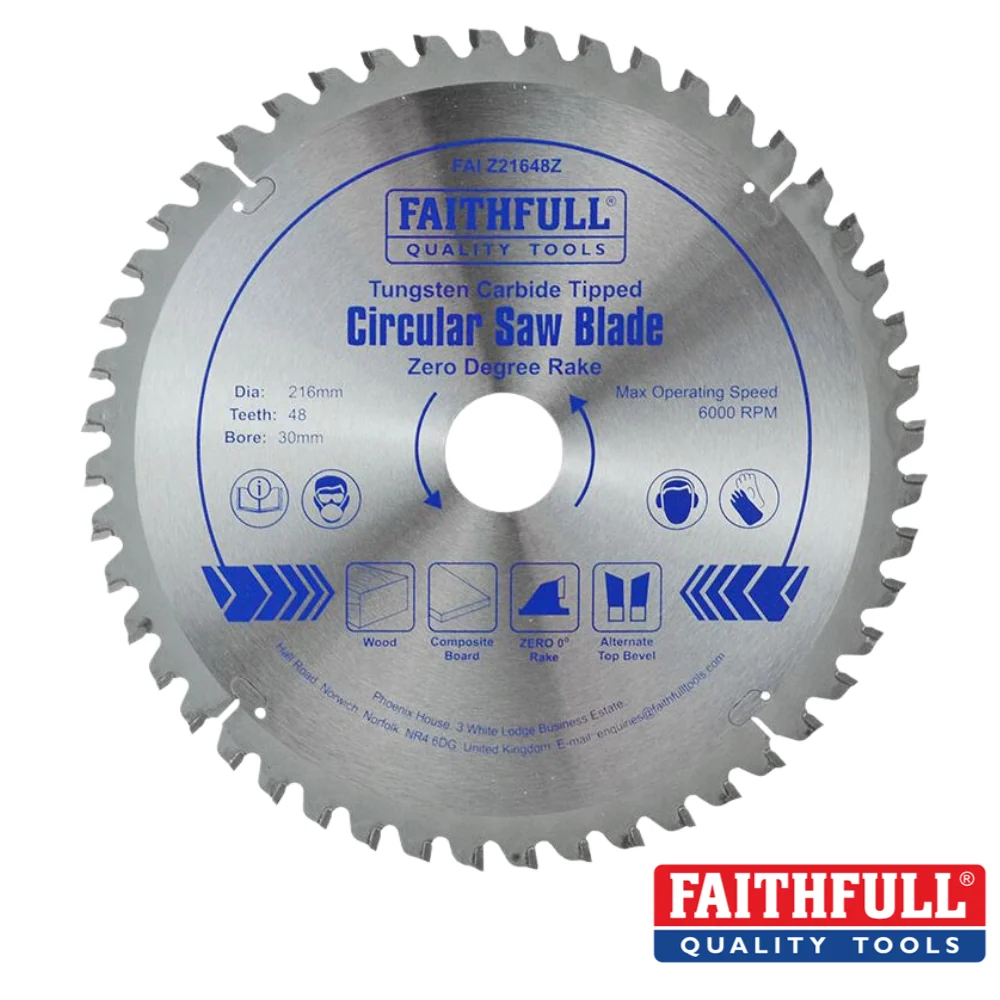 Faithfull - TCT Circular Saw Blade Zero Degree- Dia: 216mm - Teeth: 48 - Bore- 30mm