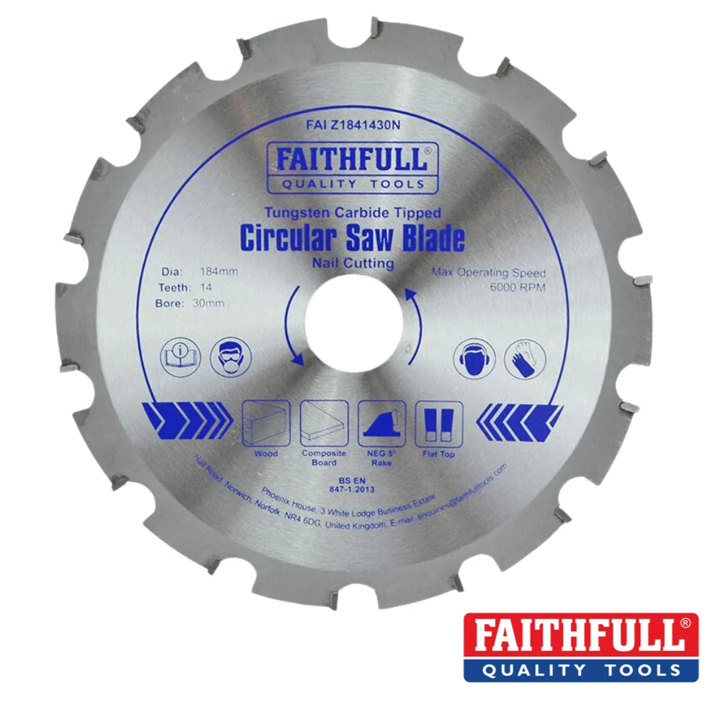 Faithfull - TCT Circular Saw Blades 184mm Nail Cutting - Dia: 184mm - Teeth: 14 - Bore- 30mm