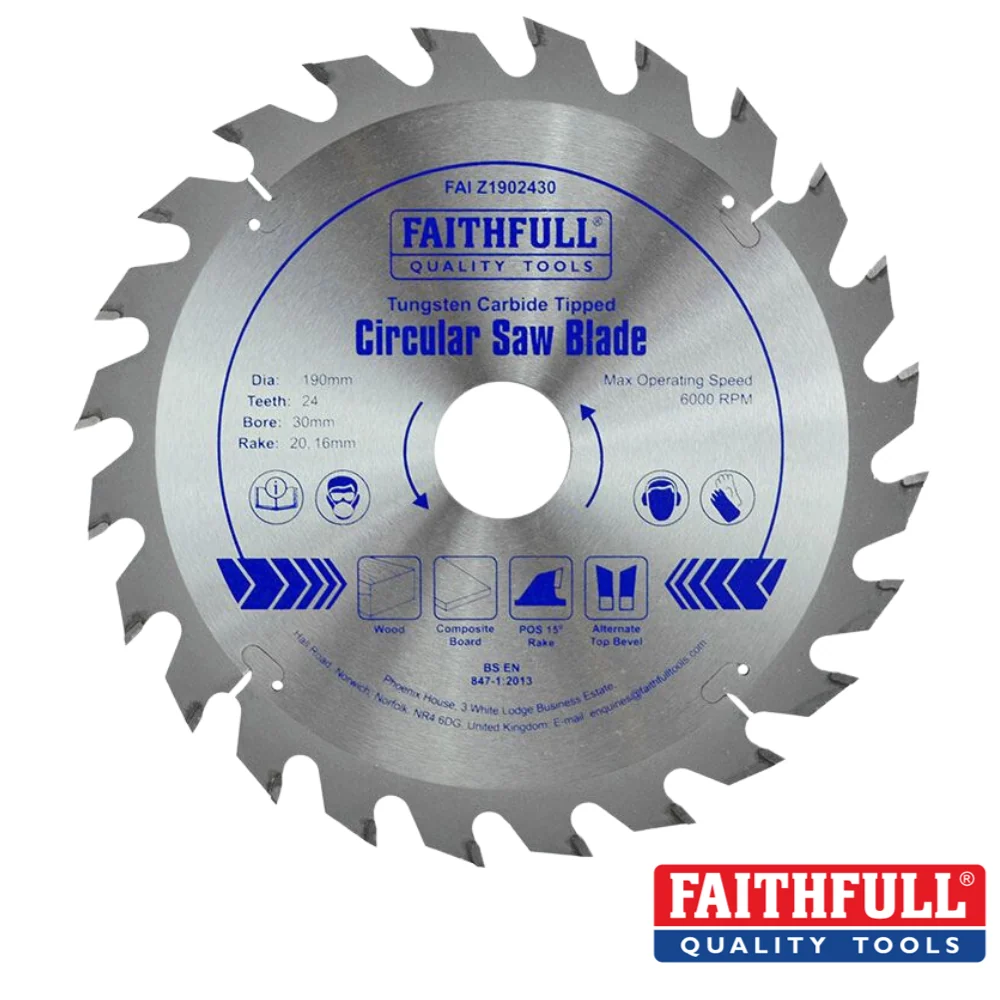 Faithfull - TCT Circular Saw Blades- Dia: 190mm - Teeth: 24 - Bore- 30mm