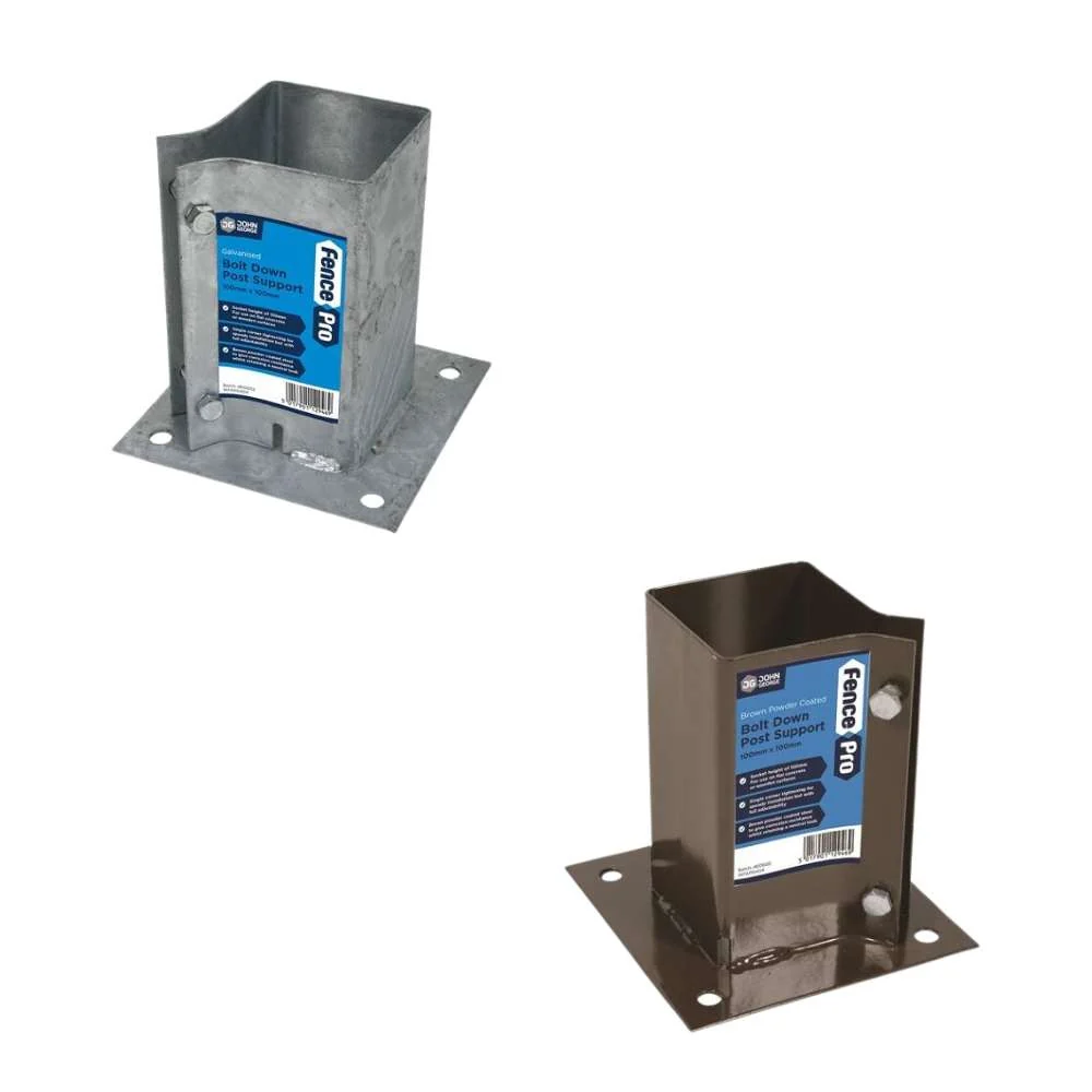 Fence Post Support - Bolt Down - 4" x 4" (100mm x 100mm)- Brown or Galvanised