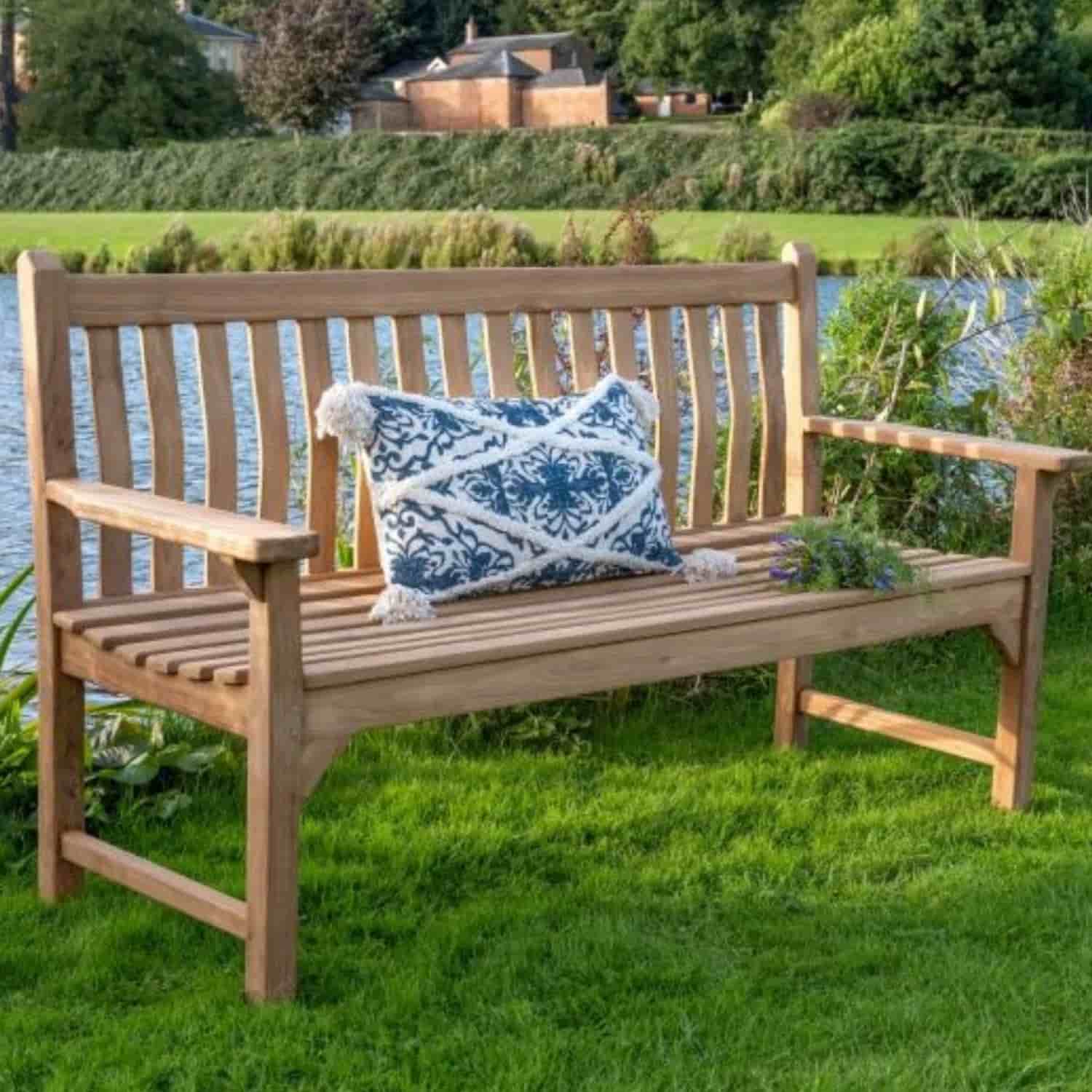 1.5m Wave Back Teak Garden Bench - Image 3