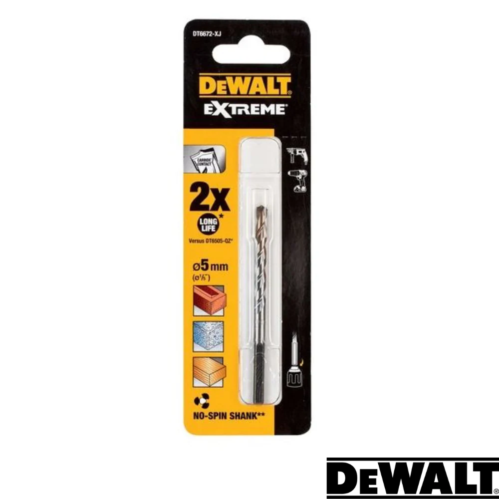 Dewalt- EXTREME No Slip Shank Masonry Drill Bit -  5mm Dia - 85mm Long